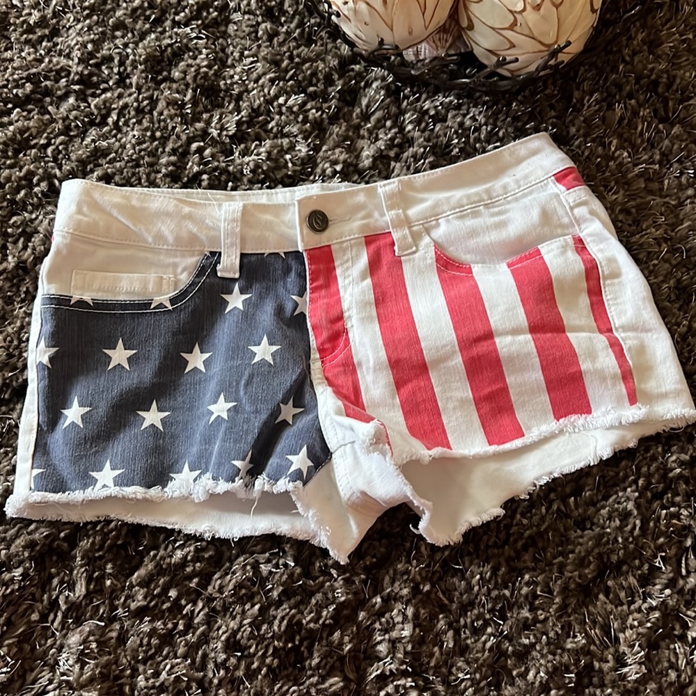 🇺🇸 White American USA Flag Cutoff Jean Shorts M